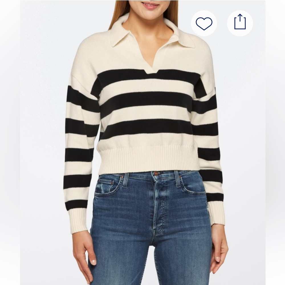 Sophie Rue Alita Collared Sweater, Black/White Stripe, Size Small
